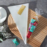 100Pcs Drawstring Cone Shaped Dessert Bags, Transparent Popcorn Candy Chocolate Pastry Storage Pouches 9 Inch