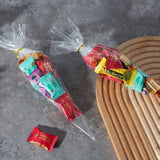 100Pcs Drawstring Cone Shaped Dessert Bags, Transparent Popcorn Candy Chocolate Pastry Storage Pouches 9 Inch