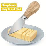 4 PCS Cheese Knife Set for Charcuterie Board, Wood Handle Stainless Steel Cheese Slicer & Cutter Utensils with Mini Knife, Butter Knife, Fork