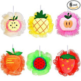 6 Pieces Cute Fruit Bath Shower Sponge Loofahs Mesh Pouf Shower Ball Colorful Cartoon Body Scrubber Balls Shower Mesh