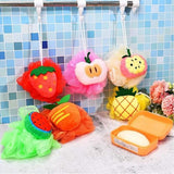 6 Pieces Cute Fruit Bath Shower Sponge Loofahs Mesh Pouf Shower Ball Colorful Cartoon Body Scrubber Balls Shower Mesh