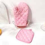 2pcs Pink Checkered Oven Mitt and Pot Holder Set, Left Right Hand Universal Heat-Resistant Gloves and Mat, Pink