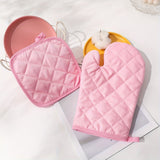 2pcs Pink Checkered Oven Mitt and Pot Holder Set, Left Right Hand Universal Heat-Resistant Gloves and Mat, Pink