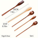 5pcs Long Handled Wooden Coffee Spoons, 7.8-Inch Mixing Spoons Tea Spoons Ice Cream Spoons for Kitchen