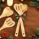 2pcs Bamboo Cooking Spoon Set, Heart-Shaped Spoons Hollow Design for Draining, 11.8-Inch Wooden Kitchen Utensils