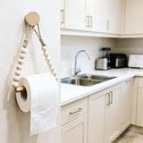 Bathroom Toilet Paper Holder Wooden Bead Toilet Roll Holder Hanging Toilet Paper String Holder (Wood Color)