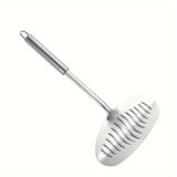 1pc Stainless Steel Fish & Steak Turner, Multi-Functional Non-Scratch Flipping Spatula with Ergonomic Handle, Silvery