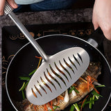 1pc Stainless Steel Fish & Steak Turner, Multi-Functional Non-Scratch Flipping Spatula with Ergonomic Handle, Silvery