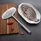 1pc Stainless Steel Fish & Steak Turner, Multi-Functional Non-Scratch Flipping Spatula with Ergonomic Handle, Silvery