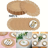 50Pack Round Brown Kraft Paper Doilies 13.5 Inches Lace Paper Place Mats Rustic Scallop Doily Disposable Table Pads for Food Cakes Crafts Party Weddings Tableware Decor