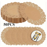 50Pack Round Brown Kraft Paper Doilies 13.5 Inches Lace Paper Place Mats Rustic Scallop Doily Disposable Table Pads for Food Cakes Crafts Party Weddings Tableware Decor