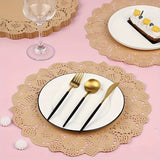 50Pack Round Brown Kraft Paper Doilies 13.5 Inches Lace Paper Place Mats Rustic Scallop Doily Disposable Table Pads for Food Cakes Crafts Party Weddings Tableware Decor
