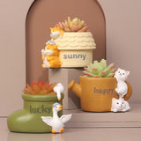 Resin Goose Shaped Flower Pot, Decorative Planter for Plants and Garden, Cartoon Style Desk and Garden Ornament