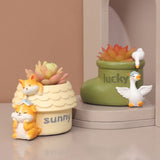 Resin Goose Shaped Flower Pot, Decorative Planter for Plants and Garden, Cartoon Style Desk and Garden Ornament