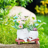 Smiling Face Planter with Mini Rocking Chair, Simulation Pot for Succulents, Indoor and Outdoor Garden Home Decor