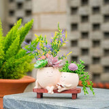 Smiling Face Planter with Mini Rocking Chair, Simulation Pot for Succulents, Indoor and Outdoor Garden Home Decor
