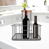 Kitchen Milk Bottle Holder Doorstep, Milk Crate, Wire Metal with Wooden Handle, Grey-Beer Basket Metal Wine Rack Basket Wine Wood