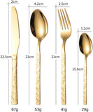 4 PCS Flatware Set for 8 Gold Silverware Set Hammered Handle Dishwasher Safe Mirror Effect include Dinner Forks Spoons