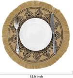 Round Placemats Set of 4, Dining Winter Modern Dinner Braided Beige Boho Round Table and Fall Circle Placemats Boho Tassels