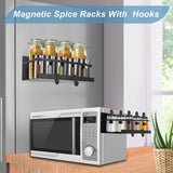 2 Pack Magnetic Spice Rack for Refrigerator, Strong Magnetic Shelf with Removable Hooks, Magnetic fridge for Holding Jars
