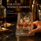 Spinning Whiskey Glasses, 360° Spinning Lead-Free Crystal Tumbler, Heavy Base Old Fashioned Glass for Bourbon, Scotch, Cocktails & Gifts for Men