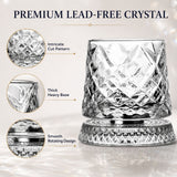 Spinning Whiskey Glasses, 360° Spinning Lead-Free Crystal Tumbler, Heavy Base Old Fashioned Glass for Bourbon, Scotch, Cocktails & Gifts for Men