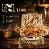 Spinning Whiskey Glasses, 360° Rotating Heavy Crystal Tumblers for Bourbon Scotch Rum Cocktail for Home Bar, Gifts for Men Dad Husband