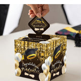 Graduation Money Gifts Pull Box for Cash, Black Golden Class of Graduation Money Holder for Grad Party