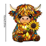 Sunflower Highland Cow Lamp, Stained Glass Style Resin Table Lamp, Warm Night Light for Bedroom, Living Room Decor, Unique Gift for Cow Lovers (Yellow)