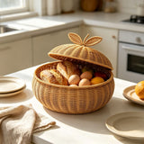 Rattan Bread Basket with Lid, Handwoven Household Basket Boxes, Multi-Purpose Decorative Storage Basket for Sundries Holiday Gift Packaging