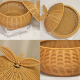 Rattan Bread Basket with Lid, Handwoven Household Basket Boxes, Multi-Purpose Decorative Storage Basket for Sundries Holiday Gift Packaging