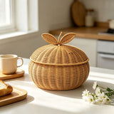 Rattan Bread Basket with Lid, Handwoven Household Basket Boxes, Multi-Purpose Decorative Storage Basket for Sundries Holiday Gift Packaging
