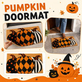 Fall Pumpkin Front Door Mat, Imitation Coir Texture Non‑Slip Entryway Rug, Plaid Stripe Dot Pumpkin Design, Polyester for Indoor Outdoor Porch Thanksgiving Halloween Farmhouse Decor