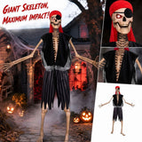 12 Ft Skeleton Pirate Outfit, Giant Skeleton Pirate Costume Accessories Set with Hat & Clothing, Halloween Skeleton Decor for Garden Lawn Outdoor
