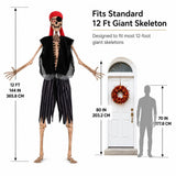 12 Ft Skeleton Pirate Outfit, Giant Skeleton Pirate Costume Accessories Set with Hat & Clothing, Halloween Skeleton Decor for Garden Lawn Outdoor