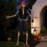 12 Ft Skeleton Pirate Outfit, Giant Skeleton Pirate Costume Accessories Set with Hat & Clothing, Halloween Skeleton Decor for Garden Lawn Outdoor