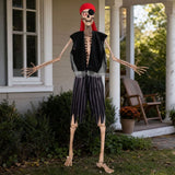 12 Ft Skeleton Pirate Outfit, Giant Skeleton Pirate Costume Accessories Set with Hat & Clothing, Halloween Skeleton Decor for Garden Lawn Outdoor