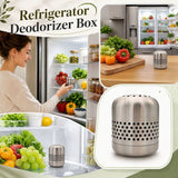 Stainless Steel Refrigerator Deodorizer Box, Reusable Fridge Odor Absorber and Eliminator, No Battery Air Purifier for Freezer, Closet, Cabinet, Car, Bedroom, Compact 3.15in