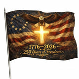 250th Anniversary USA Flag 3x5 Ft, Heavy Duty Outdoor Polyester Commemorative Banner with American Eagle & Cross, Fade Resistant Independence Day Decor 1776-2026