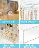 Acrylic Necklace Holder, Necklace Organizer, Rotatable Clear Jewelry Organizer Display Case for Long Necklaces Pendant Bracelets