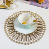 Table Placemats Centerpieces for Dining Room Delicate Silk Lace Embroidery Round 11inch Gold Color Glass Bowl Dish Serving