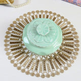 Table Placemats Centerpieces for Dining Room Delicate Silk Lace Embroidery Round 11inch Gold Color Glass Bowl Dish Serving
