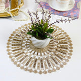 Table Placemats Centerpieces for Dining Room Delicate Silk Lace Embroidery Round 11inch Gold Color Glass Bowl Dish Serving