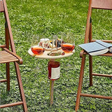 Outdoor Wine Table with Folding Round Desktop,Wooden Portable Picnic Table Modern Wine Glass Rack Wine Bottle Holder Mini