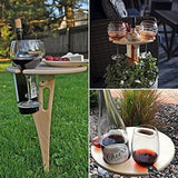 Outdoor Wine Table with Folding Round Desktop,Wooden Portable Picnic Table Modern Wine Glass Rack Wine Bottle Holder Mini