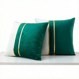 Set of 2 Velvet Decorative Throw Pillow Covers Dark Green White Patchwork with Gold Leather Pillow Covers 18 × 18 Inch Cushion