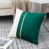 Set of 2 Velvet Decorative Throw Pillow Covers Dark Green White Patchwork with Gold Leather Pillow Covers 18 × 18 Inch Cushion