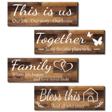 4 Pieces Home Wall Signs, THIS IS US/TOGETHER/BLESS THIS HOME/FAMILY Wall Decor For Living Room Bedroom, 4.7 x 13.8 Inch(Brown)