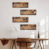 4 Pieces Home Wall Signs, THIS IS US/TOGETHER/BLESS THIS HOME/FAMILY Wall Decor For Living Room Bedroom, 4.7 x 13.8 Inch(Brown)