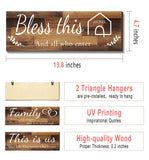 4 Pieces Home Wall Signs, THIS IS US/TOGETHER/BLESS THIS HOME/FAMILY Wall Decor For Living Room Bedroom, 4.7 x 13.8 Inch(Brown)